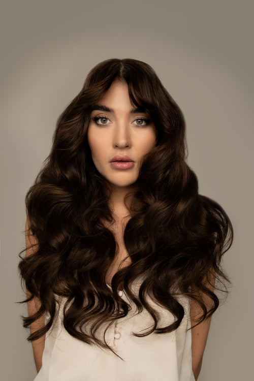 clip in hair extensions on model