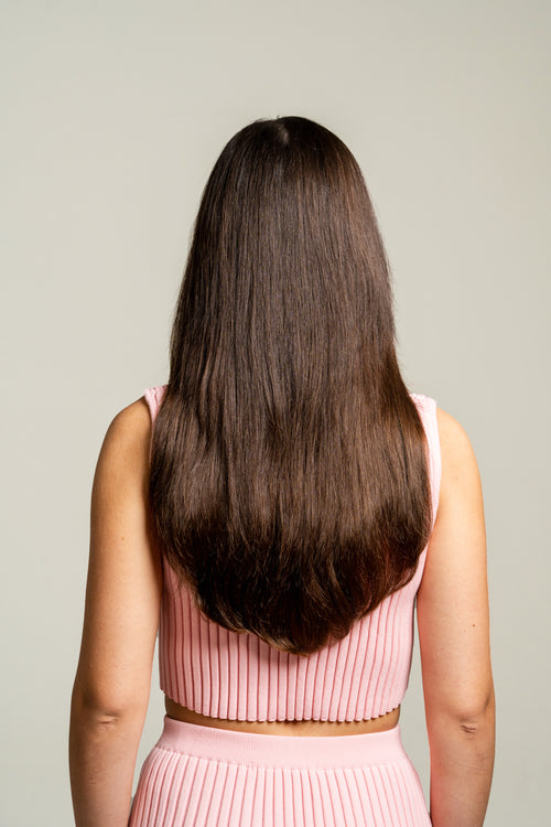 weft extensions on model - model before makeover