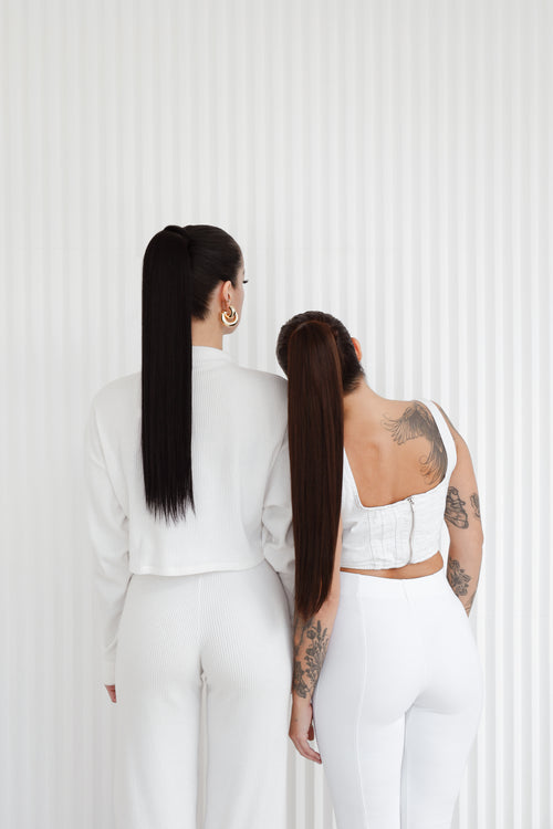 models showing human hair ponytails