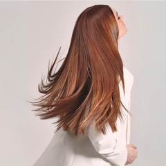 model with Infinity weft color Golden Firecracker