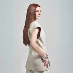 model with Infinity weft color Golden Firecracker