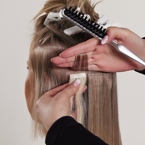 tape in hair extensions application - step 3