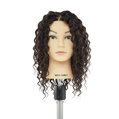 mira curly training head with curly hair - front