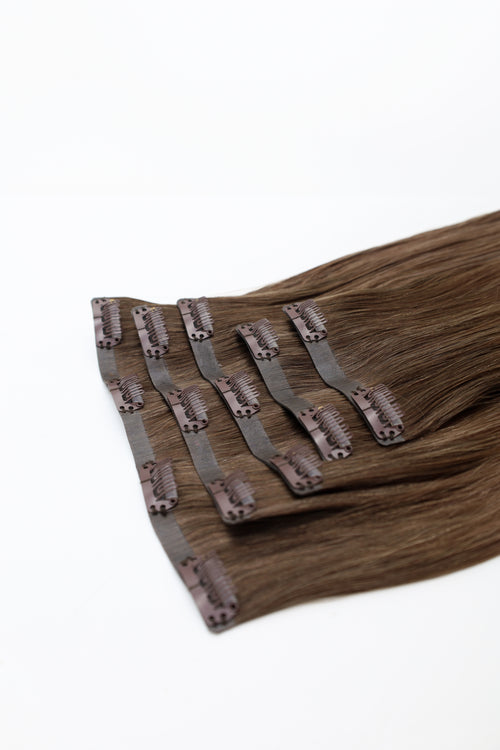 clip in hair color rooted brown balayage