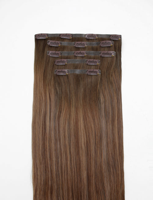 clip in hair color rooted brown balayage