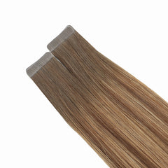 tejpfästen av äkta hår her flow STANDARD TAPE 3 CM – brun balayage med mörk utväxt