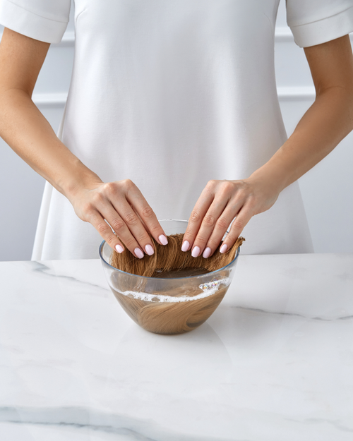 washing flip in hair in a bowl