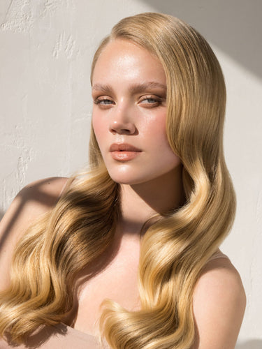 model with blond hair extensions