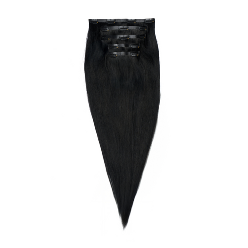 human hair clip in hair extensions color black