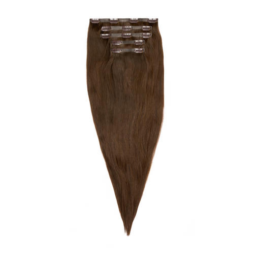human hair clip in hair extensions color dark brown