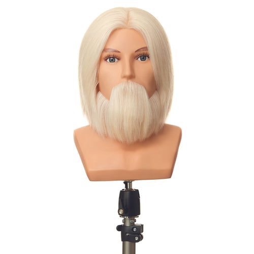 OMC Natural hite Hair male training head with beard and mustache - front