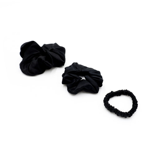 three black silk scrunchies - tieMe! set
