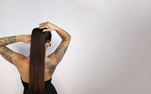 human hair ponytail on model