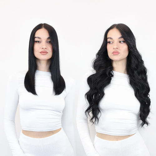 black hair extensions makeover - model before and after