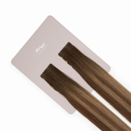 tejpade löshår av äkta hår her flow INVISIBLE TAPE 3 CM - brun balayage med mörkare botten