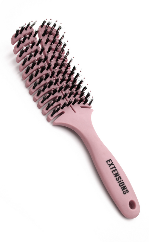 medium pink brush for hair extensions with boar bristles