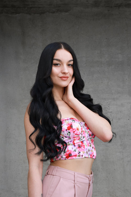 model with black hair extensions