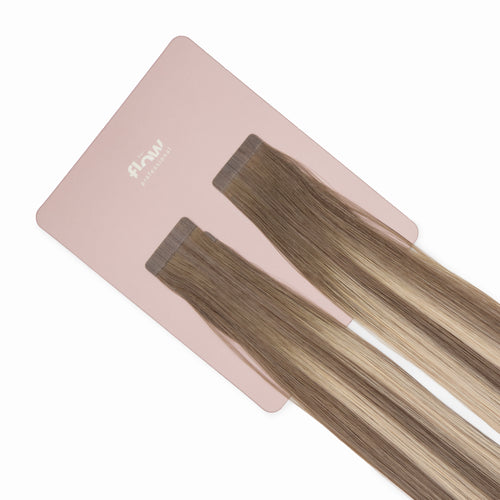 tejpfästen av äkta hår her flow STANDARD TAPE 3 CM – grå balayage med mörk utväxt