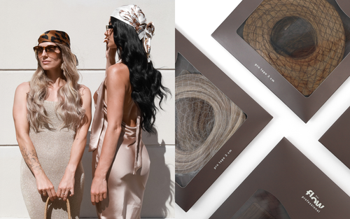 hair extensions models promoting her flow pro - blonde and black hair extensions - banner