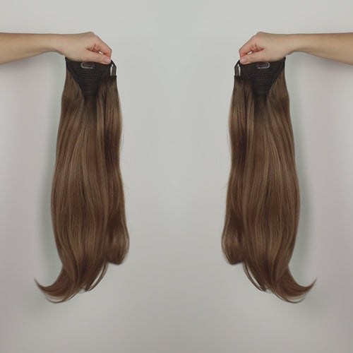 rabo de cavalo de cabelo humano 120g extendMe! - balayage castanho enraizado