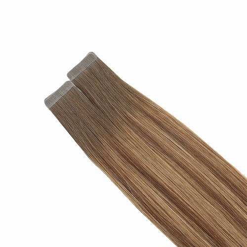 włosy naturalne doczepiane her flow tape on STANDARD TAPE 3 cm - rooted brown balayage